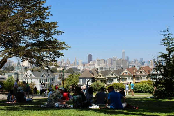 California park with homes in the background.